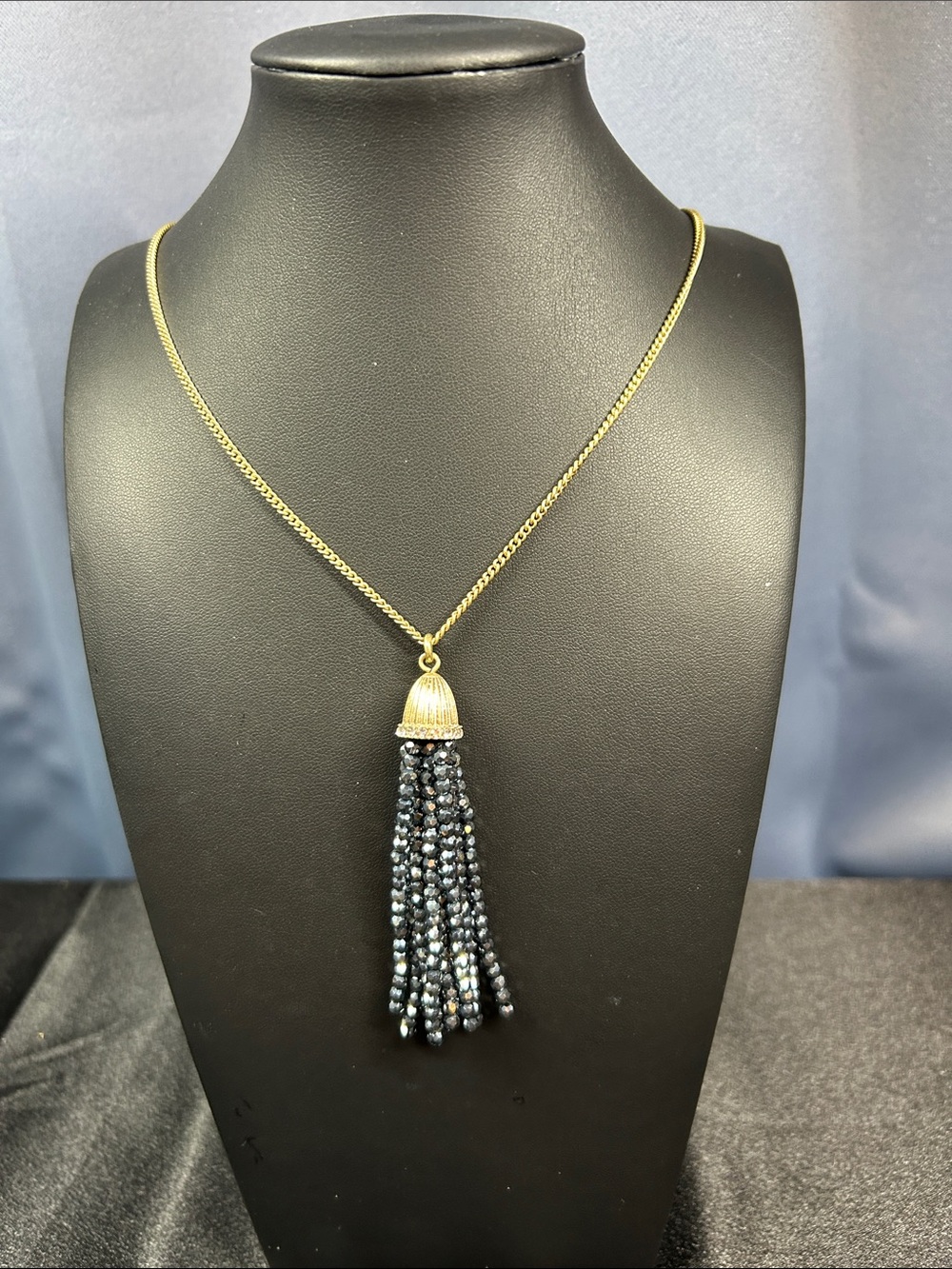 J.Crew Sparkle Beaded Tassel Pendant Necklace in dark gravel